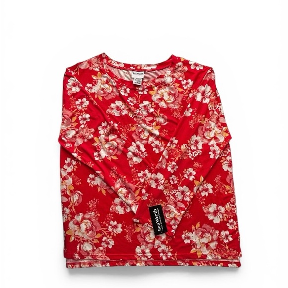 BonWorth Tops - BonWorth Red Floral Long Sleeve Blouse NWT Womens XL Stretch Top
